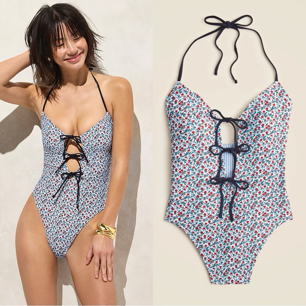 NWT J. Crew tie front halter one piece
